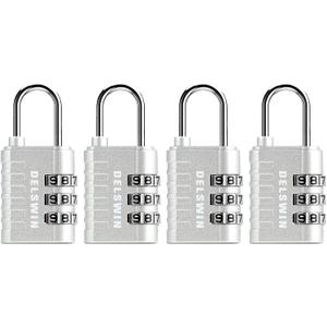 3-Digit Small Combination Lock for Locker - 4 Pack Resettable Luggage Locks for Travel Backpack Suitcase - Gym Employee Locker Lock Combo Padlock (Sparkling Silver)