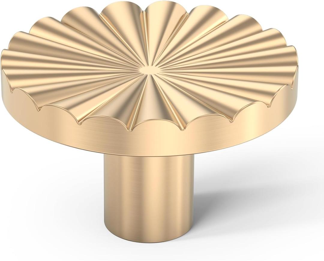 Chibery 10 Pack Gold Cabinet Knobs, 1-15/32 Inch (37.2mm) Drawer Pulls, Solid Round Single Hole Handles, Sunflower Modern Brass Door Knobs for Kitchen Cupboard, Dresser, Chest of Drawers, Zinc Alloy