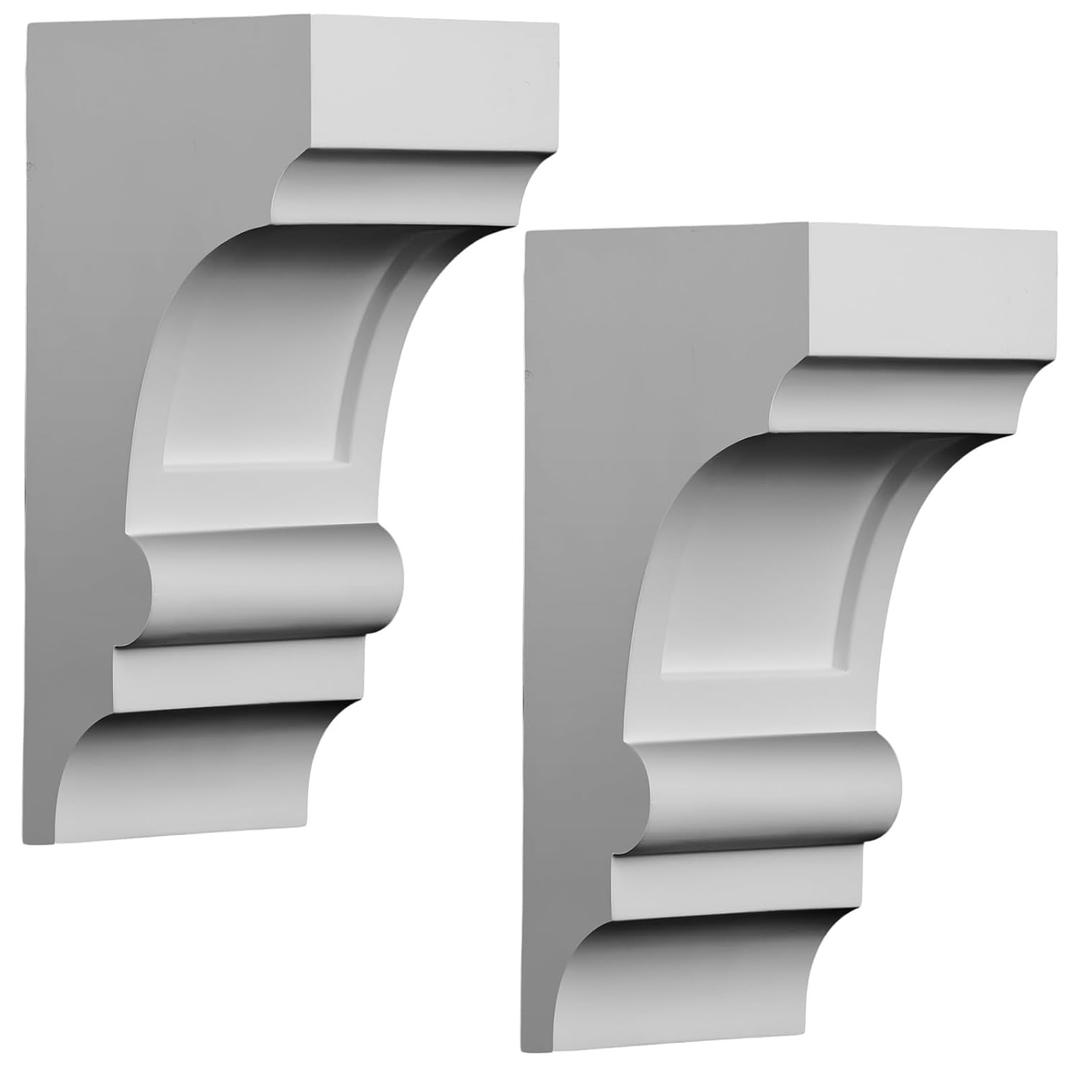2 Pack Corbels 4-inch W x 5 1/4-inch D x 10-inch H Bracket White Corbels Decorative for Doorway Countertops Porches Fireplace Mantel Beams Tabletops Entryways or Embellished Trim