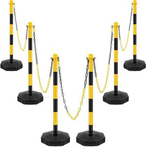 Konohan 6 Sets 34 Inch Parking Cone Delineators Post Traffic Cone Plastic Stanchion Set Stands Parking Barrier with Base 6.6 ft Chain S Hooks Reflective Collar for Crowd Control Construction, Yellow