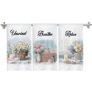 Farmhouse Floral Bathroom Hand Towels, Daisy Hydrangea Flower Relax Breathe Unwind Decorative Hand Towels for Bathroom Gym Spa Yoga Room Decor, 16x24 Inches Set of 3