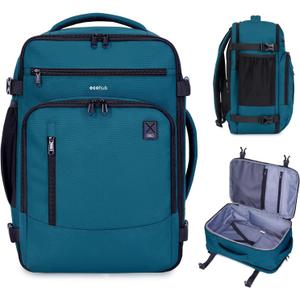 ECOHUB 17" Small Travel Backpack, United Airlines Personal Item Bag 17x10x9 with 16 Pockets, Water Resistant Rucksacks Fit 15.6" Laptop, AirTag Pocket, Lightweight Casual Daypack, 25L, Blue Green (17 inch underseat)