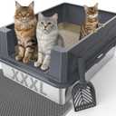 FURTIME Stainless Steel Cat Litter Box, Extra Large Cats Metal Litter Box | High-Sided Open-Top Easy-Clean Litter Pan for Multi-Cat Home, Non-Stick, Anti-Leakage, Comes with Scoop & Mat, 28"20"12.2"
