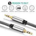Tan QY 3.5mm Nylon Braided Aux Cable 40Ft, Audio Auxiliary Input Adapter Male to Male Cord for Headphones, Car, Home Stereos, Speaker, iPhone, iPad, iPod & More (40Ft/12M, Silver)