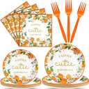 Sunnyray 96 Pieces Baby Shower Plates and Napkins Party Decorations Supplies Baby Shower Party Dessert Plates Napkins Forks for 24 Guests(A Little Cutie is on the Way)