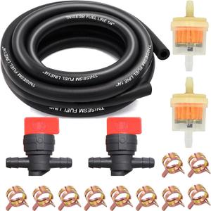 Tnisesm 1/4 Gas Fuel Line Hose with Clamps Valve & Filters Kit