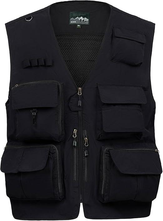 AOTORR Mens Outdoor Work Safari Cargo Photo Travel Fishing Vests for Men with Multi-pockets (Medium,Black)