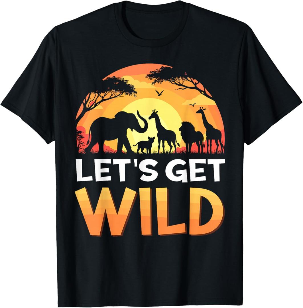 Let's Get Wild Zoo Animals Sunset Wildlife Matching Safari T-Shirt, Men, Black, Small