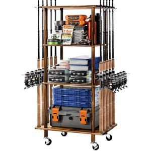 Ghosthorn Fishing Rod Holders for Garage Fishing Pole Rack Hold up to 10 Rods Fishing Pole Holders Wooden Organizer Fishing Rod Rack car Fishing Gear Storage Equipment (4 Tier)