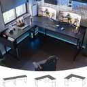 Pamray 64.5 Inch Reversible L Shaped Gaming Desk Large Corner Computer Desk with Storage Bag Home Office Table for Writing Study Black