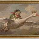 Gold Framed Frog Riding Goose Wall Art, Whimsical Canvas Print, 24x16