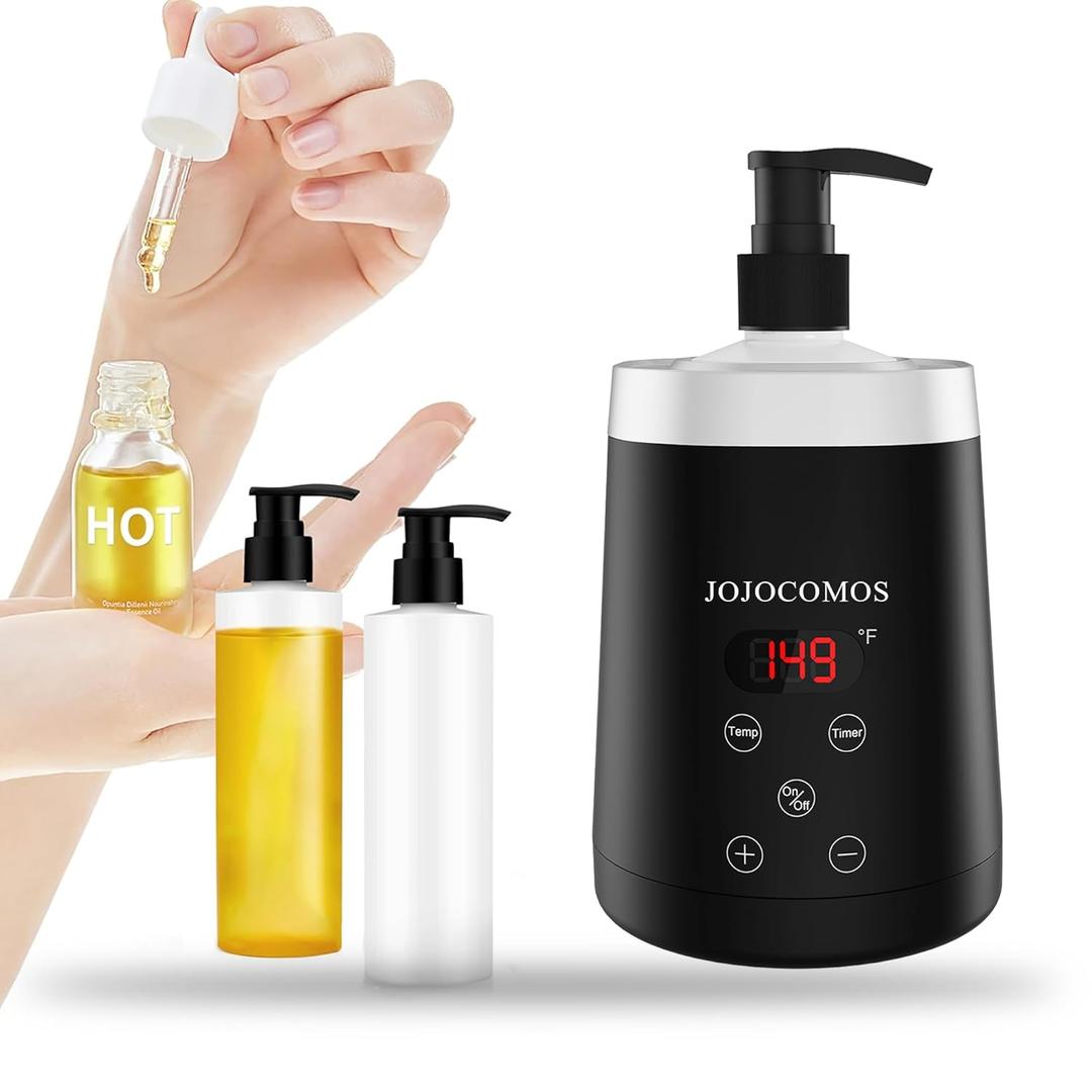 JOJOCOSMO Massage Oil Warmer Digtal Lotion Warmer for SPA, Automatic Oil Warmer For Massage Oil Lotion Cream Heater for Salon, Home, with Two Oil Bottle Dispenser (black)
