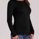 WIHOLL Long Sleeve Thermal Shirt for Women Light Fleece Tops Spring 2026 Crew Neck Casual Basic T-Shirts (Black, S)