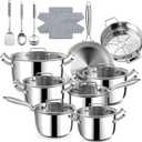 Umite Chef 17Pcs 5 Ply Clad Stainless Steel Cookware Set with Lids, Heavy Duty Pots and Pans Kitchen Set, Induction-Ready, Dual Aluminum Core for Even Heat, Cool Grip Handles, Dishwasher Safe, Large