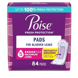 Poise Incontinence & Postpartum Pads for Bladder Leaks, 5 Drop Maximum Absorbency, Long Length, 84 Count, Packaging May Vary