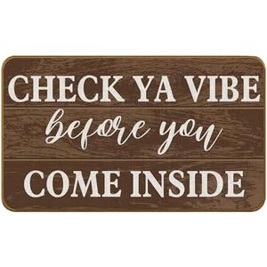 SkipTiger Funny Welcome Doormat,Welcome Indoor Outdoor Non-Slip Washable Doormats for Outside Entryway Front Door,Check Ya Vibe Before You Come Inside Door Mat Mats,Housewarming Gift,17x30inch