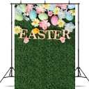 6x9ft Easter Backdrop Happy Easter Backdrops Easter Green Grass Colorful Eggs Backdrop Easter Party Decorations Banner (6x8ft)