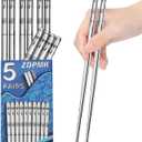 Stainless Steel Chopsticks - 5 Pairs Reusable Metal Chopsticks Dishwasher Safe, Japanese Chinese korean Chop sticks Set,Non-Slip Stainless Chop sticks, Silver Metal Chop sticks for Adults