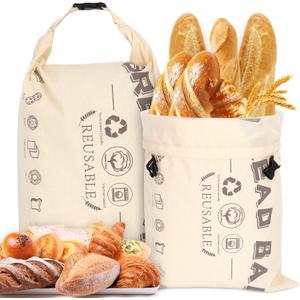 Bread Bags for Homemade Bread, 2 Packs Reusable Cotton Sourdough Breads Bag, BPA Free, Gifts for Sourdough Bakers12x17 (Large, Beige)