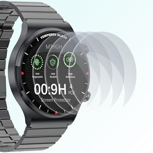 MTHGH 43mm(1.69inch) Diameter Screen Protector,(4 Pack) 9H Hardness Tempered Glass Screen Protector for Universal Round Watch with Anti-Scratch,Anti-Explosion,Bubble-Free,High-Definition