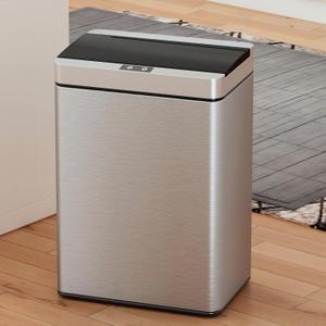 13 Gallon Trash Can Kitchen Trash Can with Lid High Capacity Garbage Can Stainless Steel Automatic Motion Sensor Trash Bin for Kitchen Bedroom Office, Silver