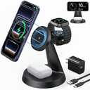 3 in 1 Magnetic Charging Station for Apple Devices, 15W Fast Wireless Charger Compatible with MagSafe Charging Stand Dock for iPhone 17 16 15 14 13 12, Watch Charger Stand for Apple Watch & Earbuds