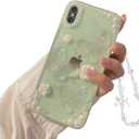 Fycyko Compatible with iPhone X/XS 3D Butterfly Floral Clear with Design Aesthetic Women Teen Girls Glitter Pretty Crystal Sparkle Sparkly Cute Girly Phone Cases Protective Cover+Chain-Clear