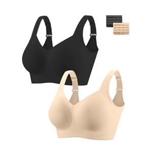 KeepMyself Women's 2 Pieces Wireless Push Up Bra for Older Women, Full Coverage Seamless Supportive Back Smoothing T-Shirt Bra L