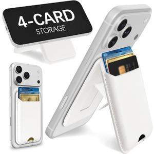 Shorogyt Compatible with Magsafe Wallet with Stand - Magnetic Wallets for iPhone 17/16/15/14/13/12 Series Slim Leather Minimalist Magnet Phone Card Holder for Women Men Fit 4 Cards, White