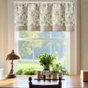 jinchan Linen Valance Kitchen Curtain for Windows Double Layer 18 Inch for Living Room Bedroom Window Treatment Light Filtering Vintage Rustic Farmhouse Cottagecore Rod Pocket 1 Panel Green on Beige