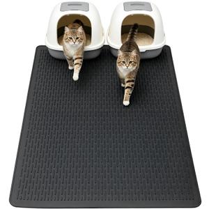 Large Cat Litter Mat 39x27 Inch, XL Waterproof Cat Litter Box Mat, Extra Large Litter Trapping Mat, Washable Rubber Cat Litter Catcher Mat for Multiple Cats, Black