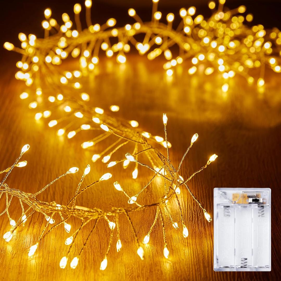 Brightown Fairy Lights Battery Operated, 10Ft 120 LED Firecracker String Lights, Waterproof Silver Wire Starry Firefly Light for DIY Wreath Wedding Indoor Outdoor Christmas Garden Decorations (Warm White)