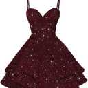 Women's Spaghetti Straps Sequin Homecoming Dresses for Teens A Line Short Prom Party Dress YMS352 Size  11