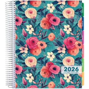DELUXE 2026 Planner, 8.5"x11": 14 Months (November 2025 - December 2026), Includes Page Tabs, Bookmark, Planning Stickers, Pocket Folder Daily Weekly Monthly Planner Yearly Agenda (Teal Floral)