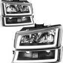 AUTOSAVER88 Headlight Assembly with LED DRL Compatible with 2003 2004 2005 2006 Avalanche Silverado 1500 2500 3500/2007 Chevrolet Silverado Classic Headlamp Black Housing Clear Reflector 1 Set