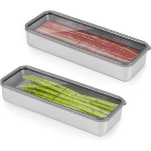 1Pack Bacon Holder for Fridge,Bacon Container for Refrigerator,Deli Meat Box for Refrigerator,304SS Airtight Food Storage Container,Stackable Fridge Organizer with Locking Lid (BPA Free)