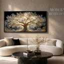 KIRFOLUC Large Framed Textured Painting Tree of Life Wall Art, 48"L x 24"W