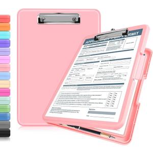2 x ANZNKU Clipboard with Storage, 13x9.6 Clipboard Foldable Nursing School Essentials, Clip Board Folder for Teacher Nurse Work Office Women, Storage Clipboards with Pen Holder, Document Organizer(Pink)