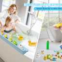 Cushore 3-Ft Bathtub Splash Guard PlayPad with Strong Suction Cups, Toy Tray Caddy Holder Storage, No-Leak, Mess-Free Bath Time for Kids, Blue