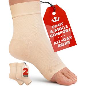 KEMFORD Ankle Compression Sleeve - 1-Pair, Plantar Fasciitis Braces - Open Toe Compression Socks for Swelling, Sprain, Neuropathy, Foot Arch Support for Men and Women - 20-30mmhg, M, Beige