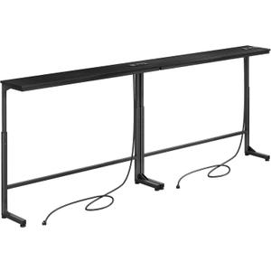 Kitstorack 2-Pack Black Console Table, 7.9" Deep Panel, Adjustable Height (25"-33") & with 2 Power Outlets, Behind Sofa Couch Table, Use Together or Separately - 78.8" Total Long