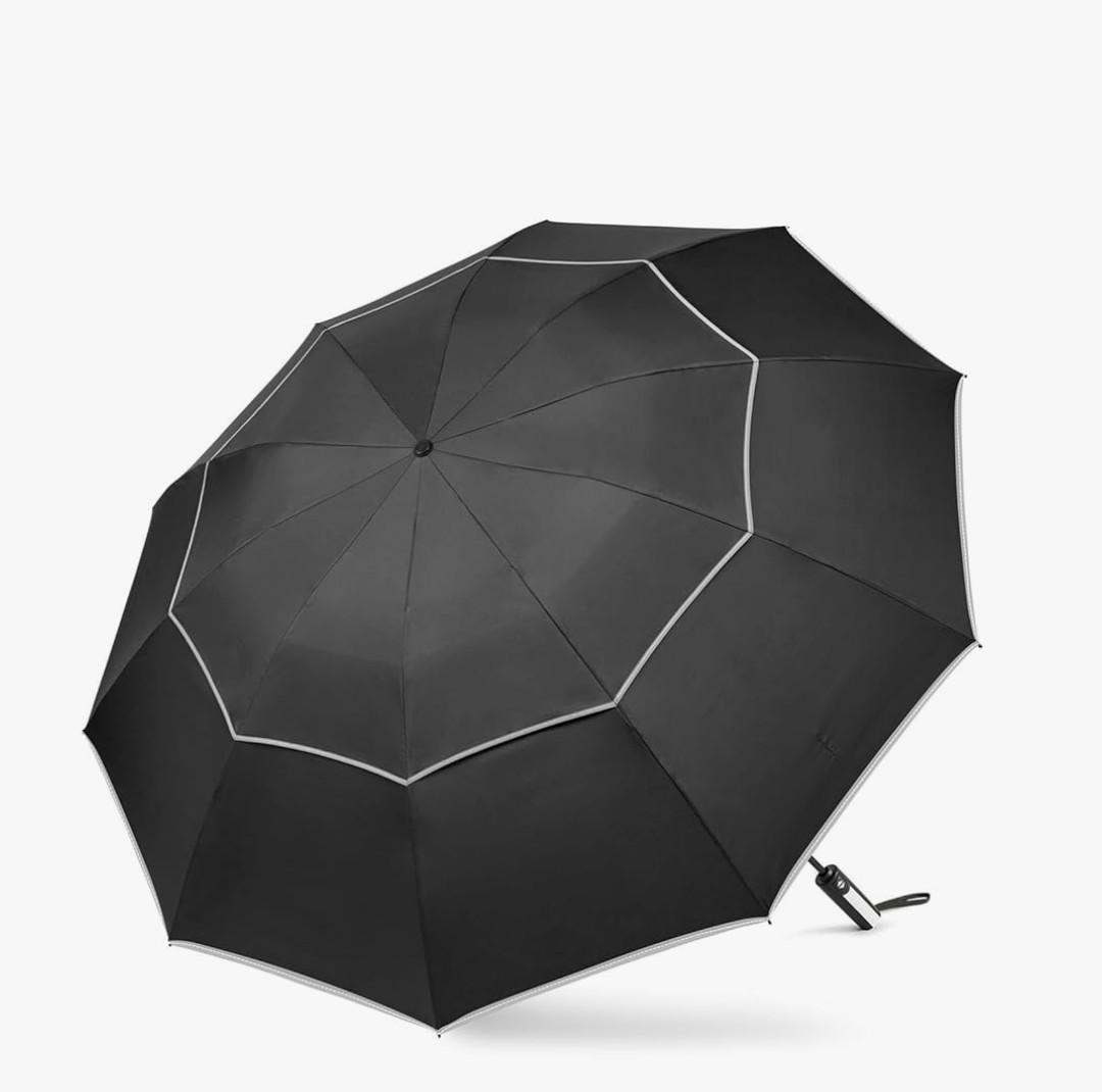 G4Free 54/62 Inch Windproof Inverted Umbrella with Reflective Stripe Large Compact Reverse Golf Umbrella for Rain 10 Ribs Double Canopy Travel Umbrella Automatic Open Close