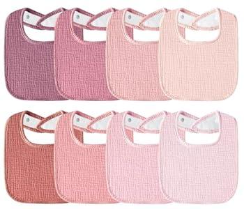 Kewlife gift Muslin Baby Bibs 8-Pack Baby Drool Bandana Bibs for Baby Girls Boys Infant Newborn Toddler Drooling and Teething (Blush Pink)