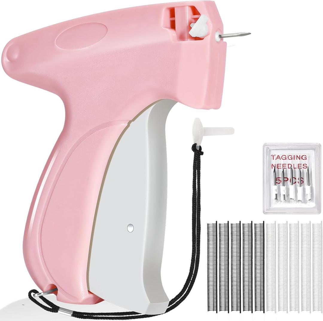 Stitch Gun for Clothes, Tagging Gun for Clothing, Handheld Quick Sticky Sewing Micro Tag Gun Fixer Hemming Pants Tool Instantly, Includes 6 Needles and 1000 Fasteners (Pink)