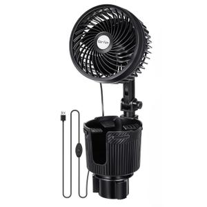 DaisyInner 1 Pcs USB Car Fan with Cup Holder 2 in 1 6 Inch Portable Vehicle Cooling Fan Expander 2 Speeds 360 Degree Rotation Adjustable Base Cup Holder for SUV Rv Truck Sedan Boat Supplies