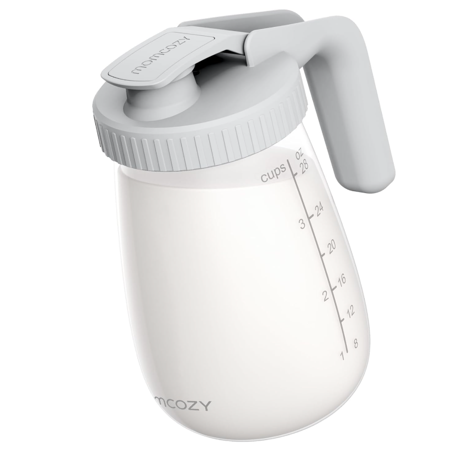 Momcozy Breast Milk Pitcher, Resistant to Heat and Cold Abrupt Temp Swings, No Leak Glass Breast Milk Fridge Storage Container with Wide Mouth, Fast Baby Formula Maker, Breastfeeding Essentials, Grey