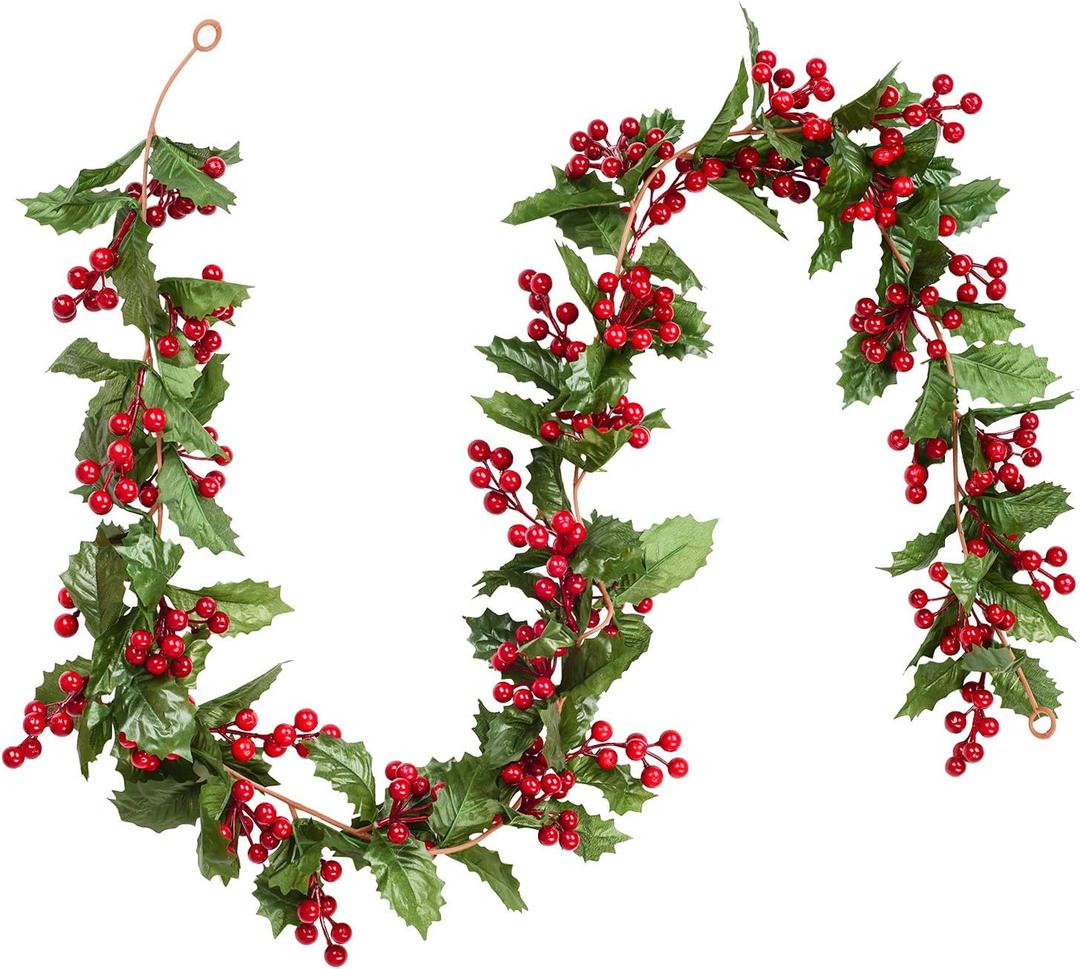 DearHouse 6FT Red Berry Christmas Garland, Flexible Artificial Berry Garland for Indoor Outdoor Home Fireplace Decoration for Winter Christmas Holiday New Year Decor (Green)