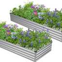 2PCS 7x3x1ft Galvanized Raised Garden Bed,Outdoor Planter Box Metal Patio Kit Planting Bed for Vegetables Flowers Herb,Silver