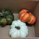 Thyle 3 Pcs Large 7" Artificial Pumpkin Decor 3D Faux Foam Harvest Pumpkins