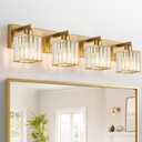 Brushed Gold Bathroom Light Fixtures 4-Light Crystal Vanity Lights